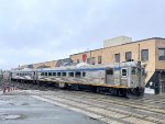 VIA Rail RDCs heading away from Downtown Sudbury